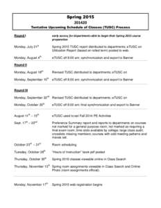 Spring[removed]Tentative Upcoming Schedule of Classes (TUSC) Process Round I  early access; for departments able to begin their Spring 2015 course