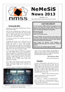 NeMeSiS News 2013 New sletter of the ANU-AAMT N ational Mathematics Summ er School  CAN YOU HELP?