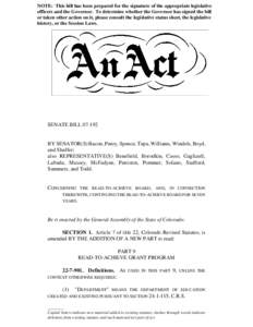 NOTE: This bill has been prepared for the signature of the appropriate legislative officers and the Governor. To determine whether the Governor has signed the bill or taken other action on it, please consult the legislat