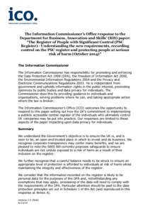 The Information Commissioner’s Office response to the Department for Business, Innovation and Skills’ (BIS) paper: “The Register of People with Significant Control (PSC Register) - Understanding the new requirement