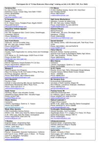 Participants list of “Urban Rainwater Harvesting” training on July 6-10, 2009, CSE, New Delhi Karishma Bist Sr. Asst. Director, FICCI, Federation House, Tansen Marg, New Delhi[removed]Phone: [removed]Fax: [removed]