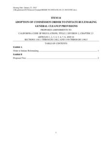 Hearing Date: January 23, 2015 J:\Regulations\2015\General Cleanup\ORDER TO INITIATE)\TOC.docx ITEM 14 ADOPTION OF COMMISSION ORDER TO INITIATE RULEMAKING GENERAL CLEANUP PROVISIONS