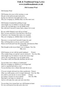 Folk & Traditional Song Lyrics - Old Grannau Weal