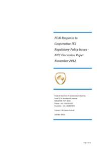 FCAI Response to Cooperative ITS Regulatory Policy Issues NTC Discussion Paper November[removed]Federal Chamber of Automotive Industries