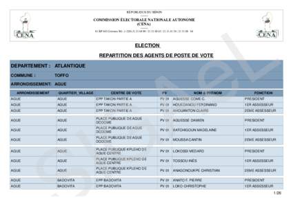 RÉPUBLIQUE DU BÉNINCOMMISSION ÉLECTORALE NATIONALE AUTONOME (CENA) -------