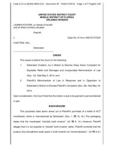 Case 6:14-cv[removed]RBD-GJK Document 45 Filed[removed]Page 1 of 7 PageID 195  UNITED STATES DISTRICT COURT MIDDLE DISTRICT OF FLORIDA ORLANDO DIVISION LAUREN FOSTER, on behalf of herself