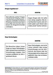 Blatt 74  Arbeitsblätter Grundstufe DaF Drogen legalisieren? PRO