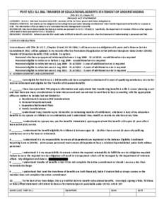 POST 9/11 G.I. BILL TRANSFER OF EDUCATIONAL BENEFITS STATEMENT OF UNDERSTANDING (Title 38 U.S.C; Chapter 33) PRIVACY ACT STATEMENT AUTHORITY: 10 U.S.C[removed]and Executive Order 9397, Secretary of the Air Force: powers an