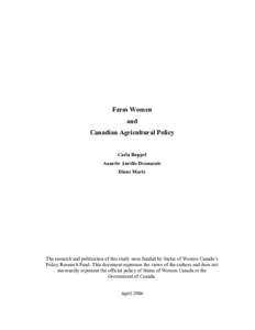 Farm Women and Canadian Agricultural Policy