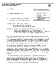 STATE OF CALIFORNIA--HEALTH AND HUMAN SERVICES AGENCY  GRAY DAVIS, Governor DEPARTMENT OF SOCIAL SERVICES 744 P Street, Sacramento, CA 95814