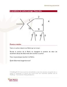 Le problème du cochon sauvage : Casse-tête  Pensée créative Voici un cochon devant une flèche qui va le tuer. Sauvez le cochon de la flèche en changeant la position de deux (et seulement deux) des bâtonnets dont e