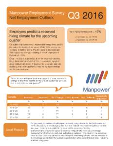 Manpower Employment Survey Net Employment Outlook Employers predict a reserved hiring climate for the upcoming quarter