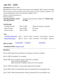 Legislative History of Assembly Bill 403 from 2009