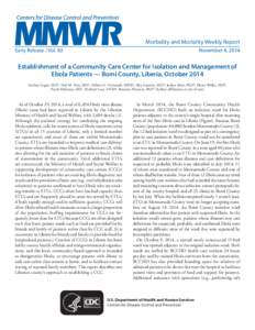 Morbidity and Mortality Weekly Report Early Release / Vol. 63 November 4, 2014  Establishment of a Community Care Center for Isolation and Management of