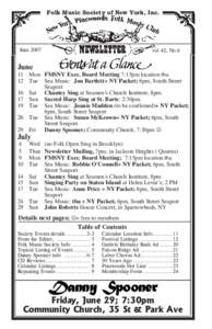 Folk Music Society of New York, Inc.  June 2007 vol 42, No.6