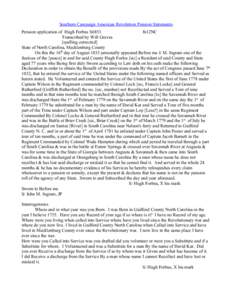 Southern Campaign American Revolution Pension Statements Pension application of Hugh Forbus S6853 fn12NC Transcribed by Will Graves [spelling corrected] State of North Carolina, Mecklenburg County