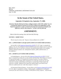 BILL TEXT HR 928 VERSION: ENGROSSED AMENDMENT SENATE Sept. 24, 2008  In the Senate of the United States,