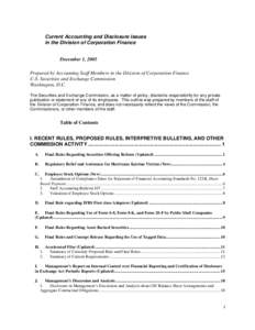 Current Accounting and Disclosure Issues in the Division of Corporation Finance, December 1, 2005