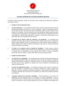 Universidad de Puerto Rico Recinto de Río Piedras Centro para la Excelencia Académica Los doce atributos de una buena práctica docente Los estudios sobre la enseñanza superior en los Estados Unidos revelan que la cal