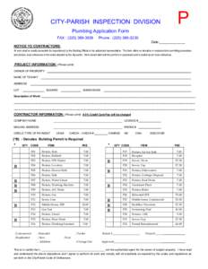 CITY-PARISH INSPECTION DIVISION  P Plumbing Application Form FAX : (