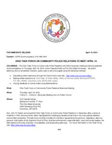 FOR IMMEDIATE RELEASE:  April 14, 2015 Contact: ODPS Communications, 