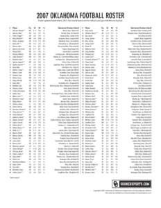 2007 OKLAHOMA FOOTBALL ROSTER Roster updated September 6, 2007. Visit SoonerSports.com for official coverage of Oklahoma football. #	 Player	 1 	 Johnson, Manuel** 	 2 	 Jackson, Brian*