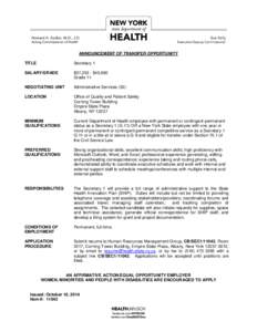 Secretary 1 -  Employment Opportunities Open to DOH and NYS Employees ONLY