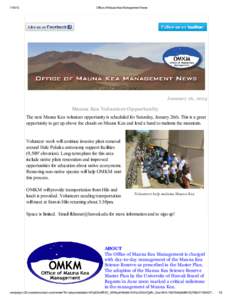 Office of Mauna Kea Management News January 16, 2013