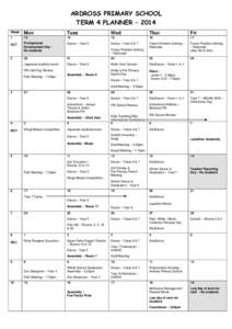 ARDROSS PRIMARY SCHOOL TERM 4 PLANNER – 2014 Week Mon