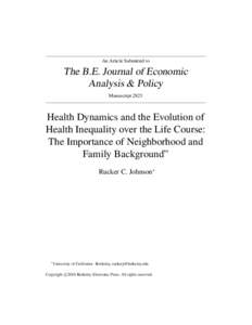 An Article Submitted to  The B.E. Journal of Economic Analysis & Policy Manuscript 2823