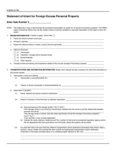 Invitation for Bid  Statement of Intent for Foreign Excess Personal Property Enter Sale Number 5____-_____________ NOTE: The bidder has a duty to demonstrate environmental responsibility to qualify for an award of hazard