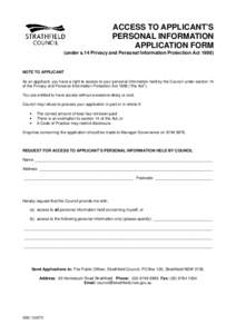 ACCESS TO APPLICANT’S PERSONAL INFORMATION APPLICATION FORM (under s.14 Privacy and Personal Information Protection Act[removed]NOTE TO APPLICANT