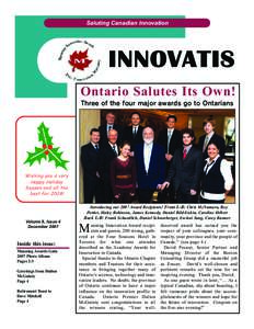 Saluting Canadian Innovation  INNOVATIS Ontario Salutes Its Own! Three of the four major awards go to Ontarians