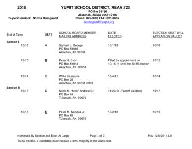 2015  YUPIIT SCHOOL DISTRICT, REAA #23 PO Box[removed]Akiachak, Alaska[removed]Phone: [removed]FAX: [removed]