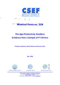 WORKING PAPER NOThe Age-Productivity Gradient: Evidence from a Sample of F1 Drivers  Fabrizio Castellucci, Mario Padula and Giovanni Pica