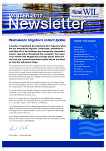 WINTER[removed]Newsletter Waimakariri Irrigation Limited Update A number of significant developments have happened since the last Waimakariri Irrigation Limited (WIL) newsletter of