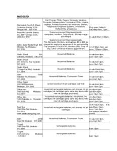 MODESTO  Stanislaus County E-Waste Collection Facility, 1716 Morgan Rd[removed]Bertolotti Transfer Station,
