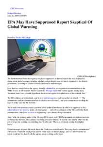 CBS News.com Political Hotsheet June 26, [removed]:09 PM EPA May Have Suppressed Report Skeptical Of Global Warming