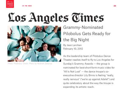 23  IN THE NEWS Grammy-Nominated Pilobolus Gets Ready for