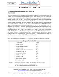 Lot # XXXXX  MATERIAL DATA SHEET E6AP/E6 Ubiquitin Ligase Kit - p53 Substrate Cat. # K-240 E6AP (E6-Associated Protein) (E3-230) is a HECT domain ubiquitin E3 ligase that ubiquitinates and