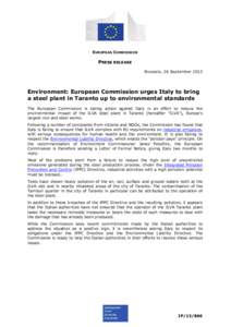 EUROPEAN COMMISSION  PRESS RELEASE Brussels, 26 September[removed]Environment: European Commission urges Italy to bring