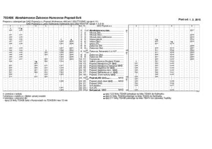 Abrahámovce-Žakovce-Huncovce-Poprad-Svit  Platí od: Prepravu zabezpečuje:SAD Poprad,a.s.,Poprad,Wolkerova 466,tel.č.spoje:4,11) SAD Poprad,a.s.,prev.Kežmarok,Kežmarok,tel.č.