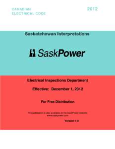 2012  CANADIAN ELECTRICAL CODE  Saskatchewan Interpretations