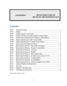 CHAPTER 67  RULES FOR TAXICAB HACK-UP AND MAINTENANCE  Contents