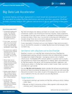 Software & Services Solution Brief  Big Data Lab Accelerator Accelerate Hadoop and Spark deployment in a multi-tenant lab environment for dev/test/ QA, evaluation of multiple Big Data distributions and tools, and other u