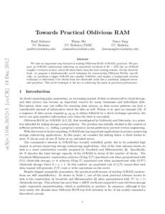 Towards Practical Oblivious RAM  arXiv:1106.3652v5 [cs.CR] 18 Dec 2012 Emil Stefanov UC Berkeley