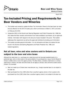 Tax-Included Pricing and Requirements for Beer Vendors and Wineries