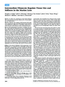 Lens  Intermediate Filaments Regulate Tissue Size and Stiffness in the Murine Lens Douglas S. Fudge,1 John V. McCuaig,1 Shannon Van Stralen,1 John F. Hess,2 Huan Wang,3 Richard T. Mathias,3 and Paul G. FitzGerald2