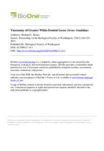 Taxonomy of Greater White-fronted Geese (Aves: Anatidae) Author(s) :Richard C. Banks Source: Proceedings of the Biological Society of Washington, 124(3):[removed].