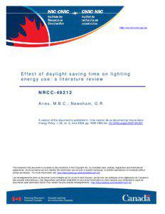 http://irc.nrc-cnrc.gc.ca  Effect of daylight saving time on lighting